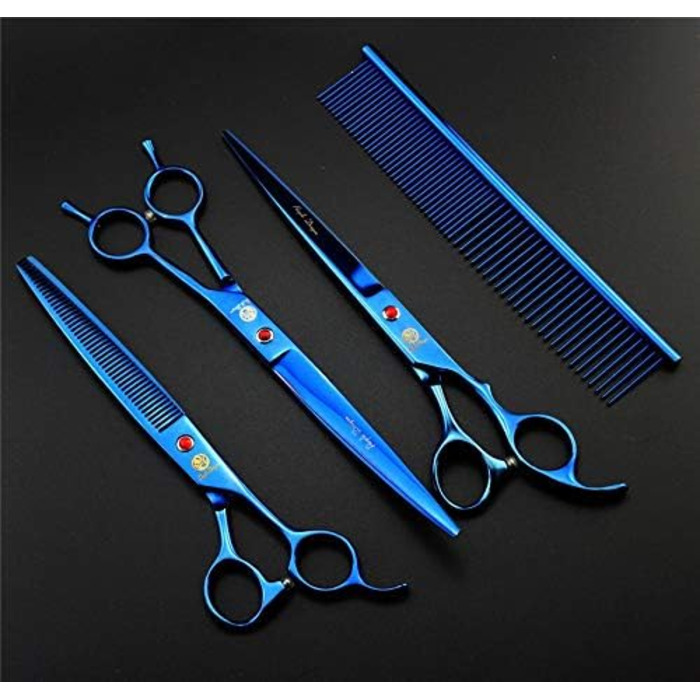 Набір для догляду за собаками Purple Dragon: вигнуті та фінішні ножиці, 20.3 см, блакитний