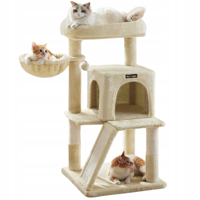 Низька скребничка для котів Feandrea, бежева, 96 см, сизаль, 2 рівні