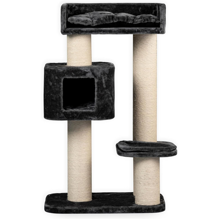 Дряпак для великих котів RHRQuality Devon Rex 120 см, темно-сірий, з ігровим будиночком і 15 см сизалевими стовпами