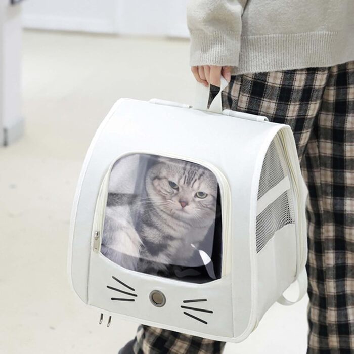 Транспортувальна сумка-рюкзак для котів та дрібних тварин, сіра та біла