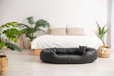 Ортопедичне ліжко для собак Nancy Premium, великий розмір, чорний колір. Зручне, з еко-шкіри, антиковзаюче, зносостійке, для собак середніх та великих порід.