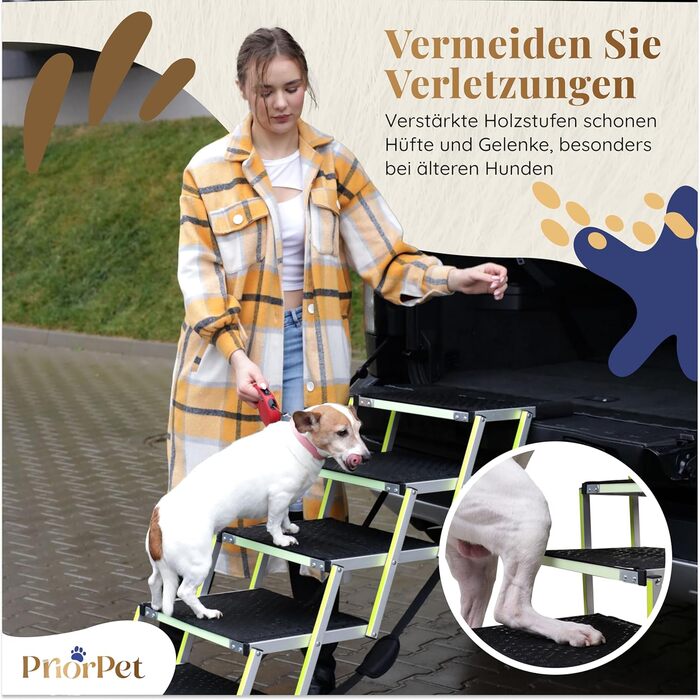 Сходинки для собак у машину – складні, широкі, для великих собак, 4 сходинки, до 105 кг, світяться в темряві, захист суглобів