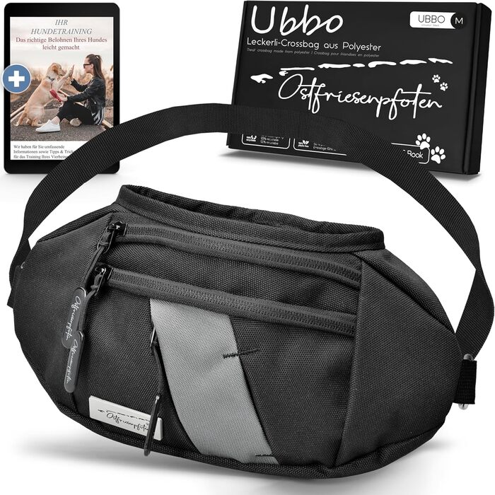 Сумка для ласощів для собак Ostfriesenpfoten® 'Ubbo' з високоякісного поліестеру, чорна. З магнітним закриттям та змінним внутрішнім підкладкою.