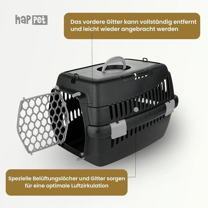 Транспортна переноска для котів та собак TEDDY Grau – міцна, добре провітрювана, 56x37x37 см