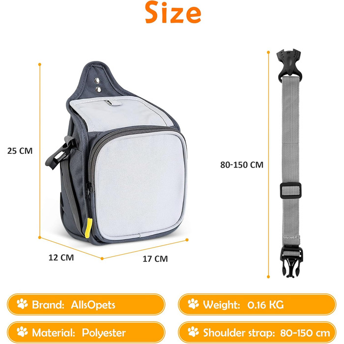 Сумка для ласощів для собак ALLSOPETS з інтегрованим диспенсером для відходів та декількома кишенями, біла