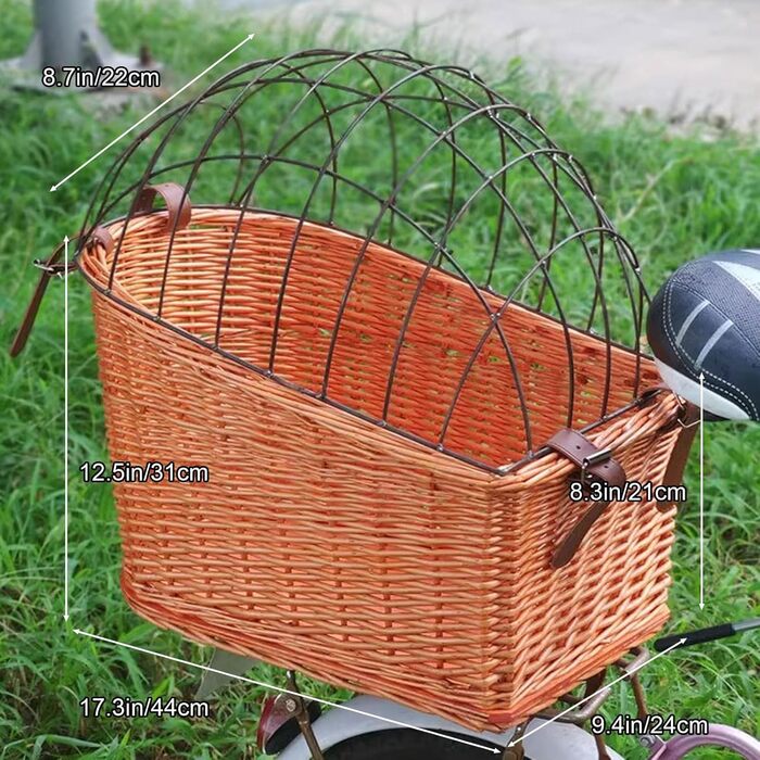 Задній велосипедний кошик для собак з плетіння соломи та дротяною сіткою (червоний)