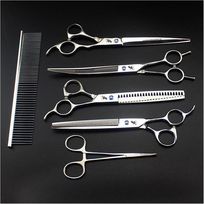 Набір професійних інструментів для грумінгу домашніх тварин RWRAPS 8 дюймів: ножиці, гребінець, прямі та зігнуті ножиці для собак, витончення кісток