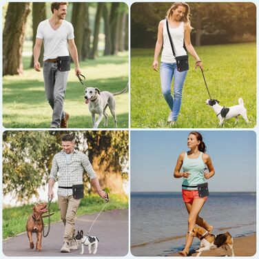 Лекарства для собак з магнітною застібкою, сумка для дресирування собак з знімною внутрішньою кишеню, багатофункціональна сумка для ласощів для собак зі змінним дозатором відходів, сіра (чорна)