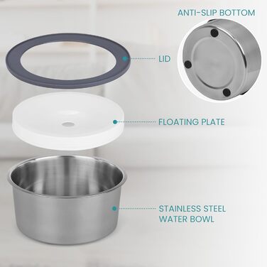 Миска для води для собак Belle Vous 2L з нержавіючої сталі Anti-Splash - миска для води без облизування для собак та котів