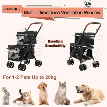 Візок для собак Joyfultails, складний, для маленьких собак та котів до 20 кг (чорний)