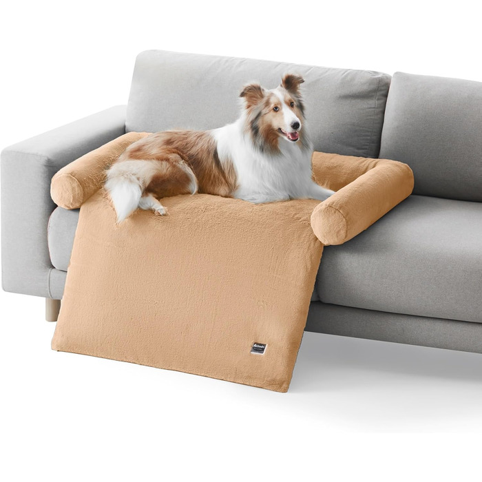 Водонепроникне ліжко для собак Allisandro з знімним, пральним чохлом з штучного хутра, захист меблів, світло-коричневий, M