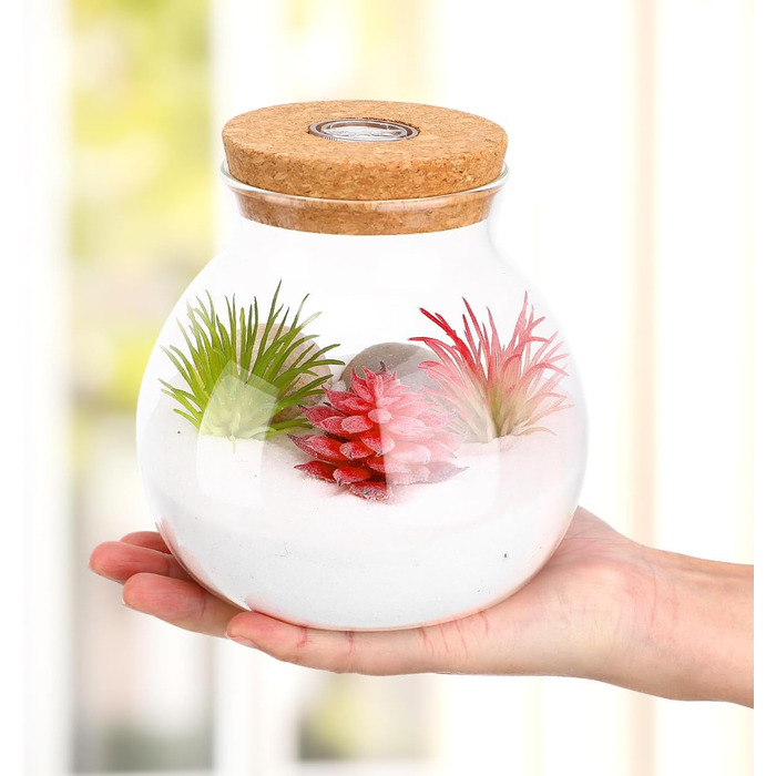 Скляна ваза-акваріум Balacoo для міні-ландшафту, тераріуму, рибок, з підсвічуванням, 14x13x13 см, біла