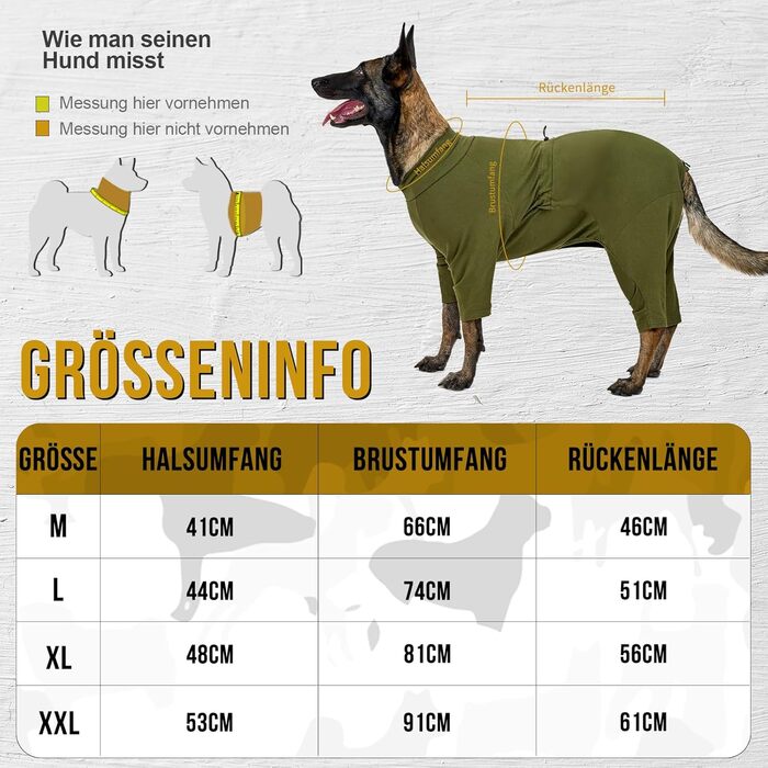 Комбінезон для собак OneTigris FUZZBUD, зелений, L: теплий, еластичний, для собак середніх та великих порід, захист від випадання шерсті, алергії, витікання, ран