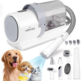 Машинка для стрижки собак Nobleza з пилососом, потужність 12000 Па, видаляє 99.99% шерсті, тиха, для собак та котів, 7 насадок, об'єм контейнера 2.5 л