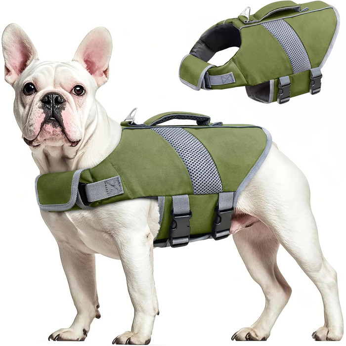 Рятувальний жилет для собак з високою плавучістю, світловідбиваючий, для плавання, катання на човні, серфінгу, каякінгу. Підходить для собак маленьких, середніх та великих порід. Зелений колір.