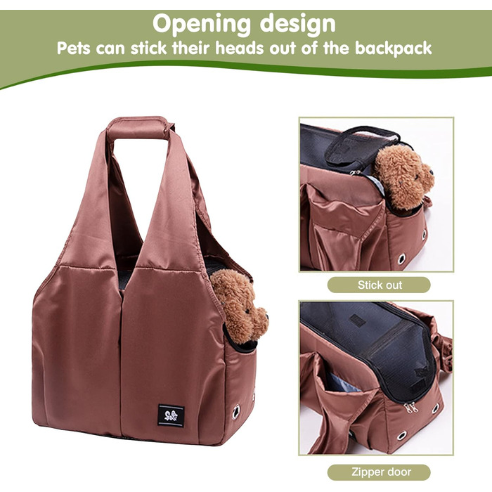 PETCUTE Сумка-переноска для собак та котів, дихаюча, з килимком, плечова сумка з безпечним шнуром та кишенями, для маленьких та середніх собак, цуценят та котів, Карамель