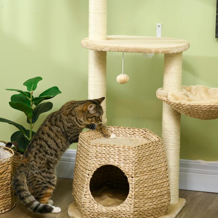 Дряпка для котів PawHut, сизалева, 2 кошики з подушками, 2 м'ячики, ангельський мотив, компактна, кремова
