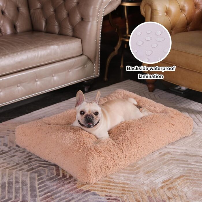 Водонепроникне собаче ліжко Bedfolks знімним, пральним чохлом, м'яким штучним хутром для великих собак, пухнасте ліжко-будка, 88,9 x 58,4 см, темно-сірий (Large, масивна верблюжа шкіра)