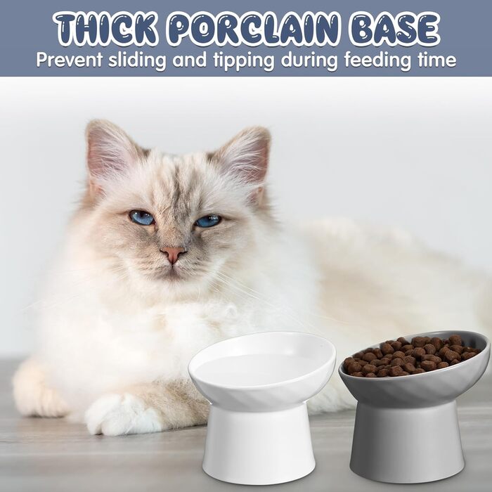 Набір мисок для котів Tanlade з підняттям, кераміка, 4 шт. (білий та сірий)