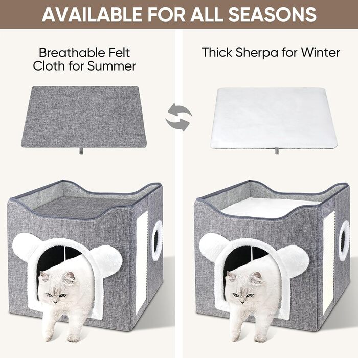 Кігтечка-ліжко для котів Furjoy: двоярусна кімната-будинок з іграшкою та когтеточкою, 40x40x40 см