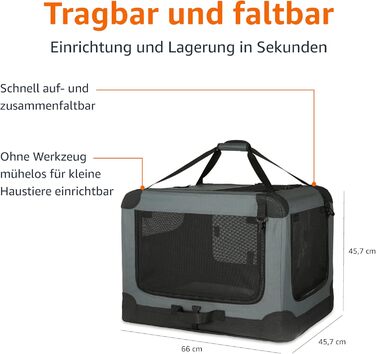 Складаний переносний м’який вольєр для котів, собак та дрібних тварин Amazon Basics, сірий, 66x46x46 см