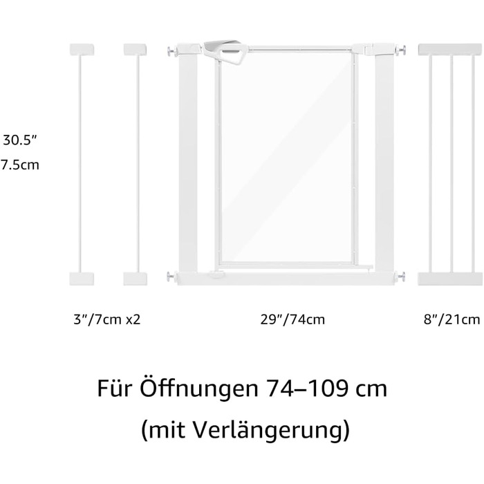 Ворота для собак Unipaws: прозорі, без свердління, ширина 74-109 см, для дверних прорізів та сходів, білий колір