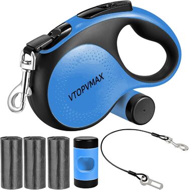 Висувна поводок для собак VTOPVMAX - для середніх та великих собак до 50 кг | Міцний поводок з безпечним кабелем, дозатор для відходів та гальмо однією рукою (Білий) Білий (8 м, Синій)
