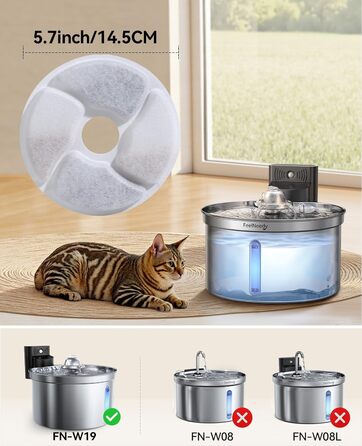 Турнік для котів та собак Edelstahl Kabellos з датчиком рівня води, 3,5L | FEELNEEDY [FN-W19] – Бездротовий фонтанчик з акумулятором 4000mAh, 3 режими роботи, фільтр з активованого вугілля (6 шт.)
