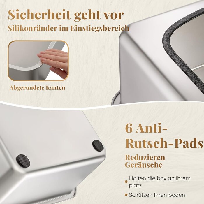 Котячий лоток з нержавіючої сталі XXL – Легко чистити, стійкий до запахів – з високим бортиком, об'єм 38л, антивитік, антипригарне покриття, з лопаткою та килимком