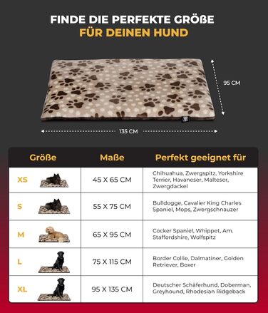 Лежак-деко HS-Hundebett XL 95x135 см, двосторонній, бежевий, для собак, м'який з 3 см наповненням, для дивана, авто і клітки, вироблено в Німеччині