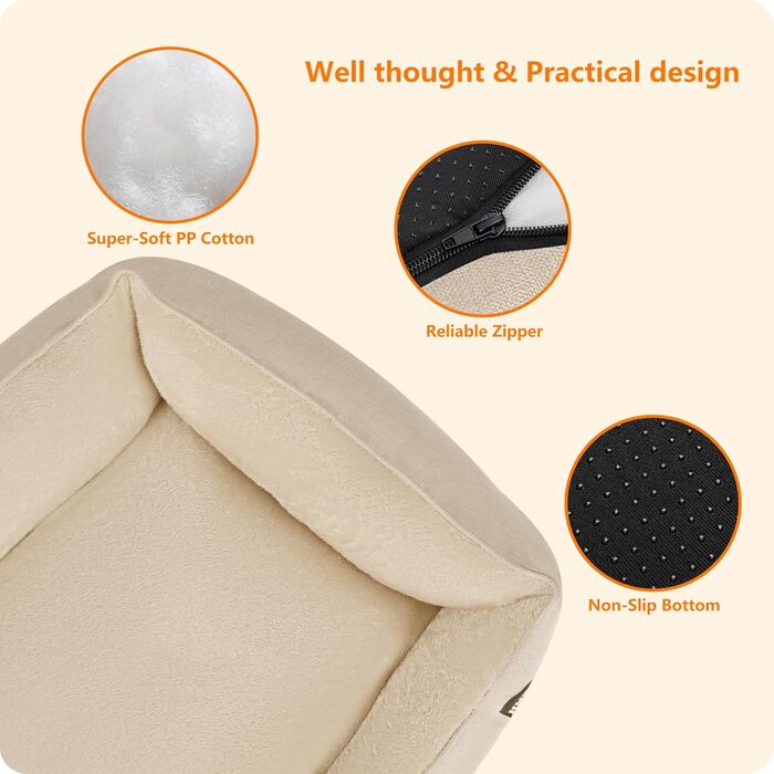 Ліжко для собак, м'яке, знімний чохол, бежеве, 90 x 75 x 25 см