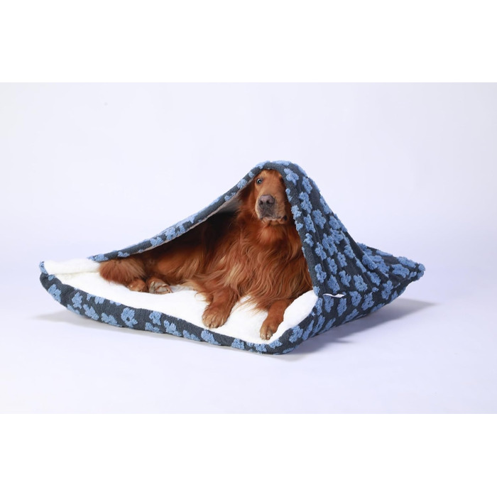 Спальник для собак з дахом, затишне ліжко-будиночок для собак, теплий зимовий плюшевий ліжко з капюшоном, ліжко для котів зі знімним дахом, диванчик для маленьких та середніх собак (60x50x23 см, блакитний)