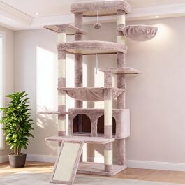 Дряпак для котів Heybly HCT038W (коричнево-бежевий): великий, 202 см, з платформами, печерею, гамаком та сизалевим стовпом