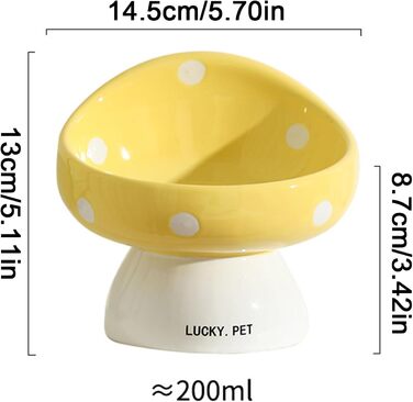 Миска для котів, 200 мл, мила форма гриба, кераміка, піднята миска, миски для котів, плоский вус, дружня миска для тварин, проти блювоти, піднята миска для корму (Жовта)