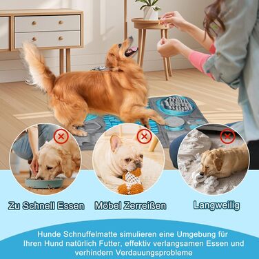 Килимок для пошуку іграшок для собак, 66x42 см [10 VERSTECKE], інтерактивна іграшка-головоломка, міцний, для тренування, підходить для собак будь-якого розміру (Блакитний)