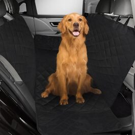 Універсальний килимок для собак у машину 4-в-1 - захист заднього сидіння, водовідштовхувальний та стійкий до подряпин - килимок для собак в авто, підходить для легкових, вантажних та позашляхових автомобілів, 137×147 см (Чорний)