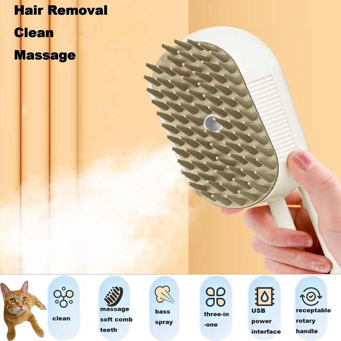 Парова щітка для котів Katzen від бренду Katzen, для довгошерстих котів, з функцією масажу та розпилення води, 360° поворотний насадка (біла)