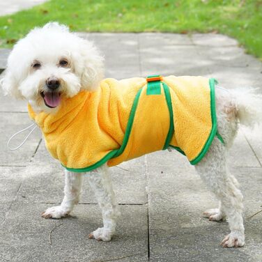 Жакардовий халат для собак Mosucoirl, XL, жовтий, з капюшоном, з мікрофібри, швидковисихаючий, для купання