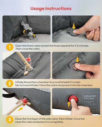 Надувне ліжко для собак QPAU з бортиками, миється, для подорожей, кемпінгу та дому, водонепроникне, з насосом та сумкою, для маленьких, середніх та великих собак (M)