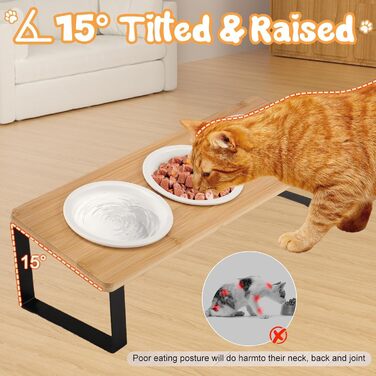 Набір мисок для котів 3 шт. з підставкою, кераміка, підняті миски, антиковзаюча підставка, для котів та маленьких собак