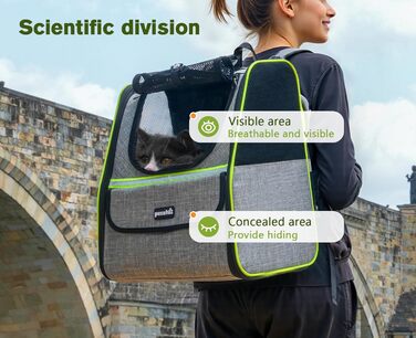 Рюкзак для кота Pecute з сітчастим вікном, переноска для тварин, сірий, до 6 кг