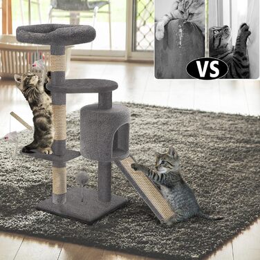 Кігтеточка Vounot - стабільний комплекс для котів з платформами, гніздом та мотузкою з сизалю, 115 см, сірий колір