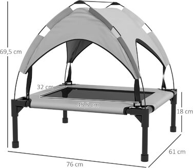 Крісло-ліжко для собак PawHut з балдахіном, сіре, 76 x 61 x 69,5 см