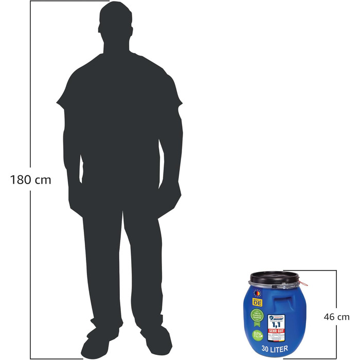 Пластикове відро Plasteo® 30 літрів з кришкою на затискач | Харчовий пластик | Контейнер для корму | Герметичне закриття | Складається в стос та підходить для палет | Міцні ручки | Синій