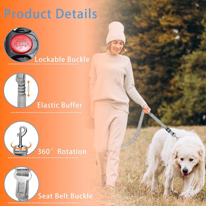 Автомобільний нашийник-пояс для собак Seyezo з автофіксатором, 3 шт. в наборі, регульований, світловідбиваючий, для кріплення до підголівника, рожевий (сірий)