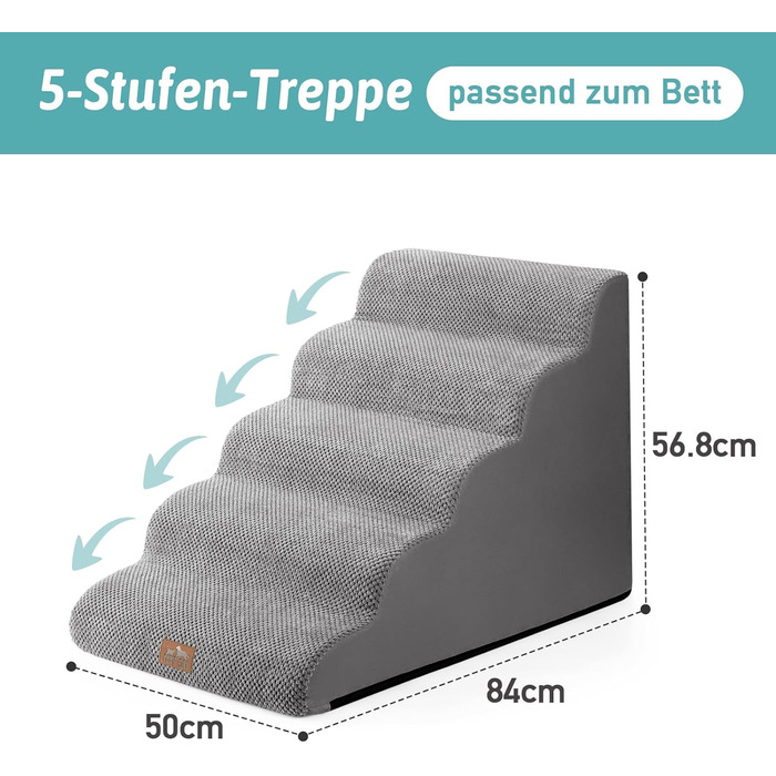 Сходинки для собак COZY KISS: зручні та міцні для малих собак, сірі (83x50x57 см)