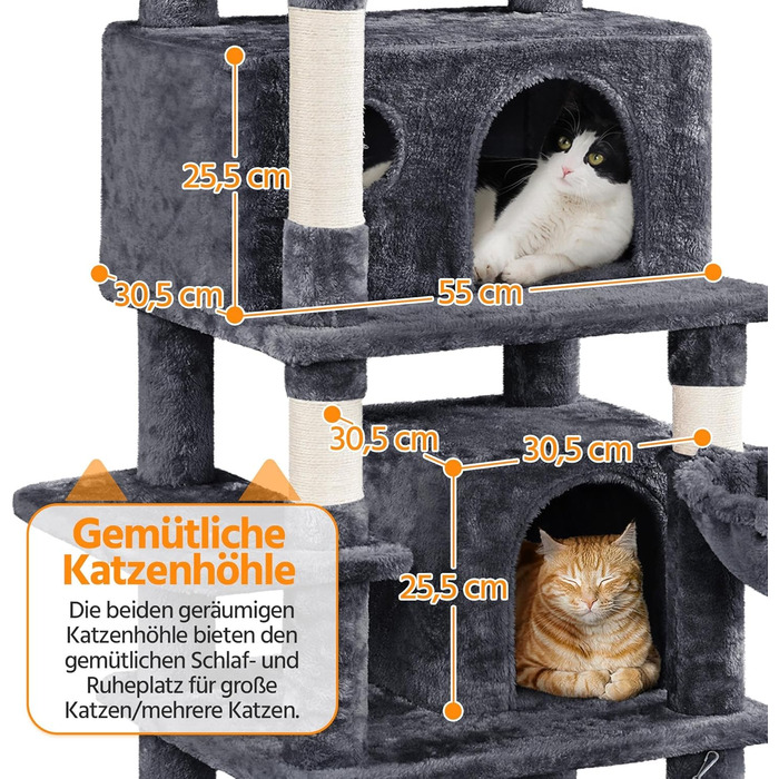 Котячий комплекс Yaheetech 170 см XL: кігтеточка, ліжко, гамак, іграшки, темно-сірий