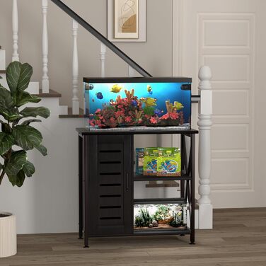 Акваріумна тумба Herture PG07YGB з металевим каркасом, шафкою, 80x40 см, вантажопідйомність 150 кг, чорна