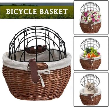 Корзина для собак та котів на велосипед, ручна робота, плетені з лози, коричнева
