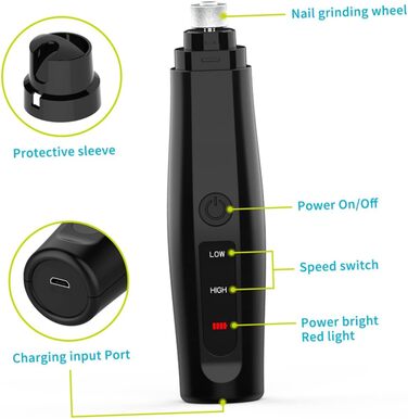 Електричний триммер для когтів домашніх тварин HEMOTON - для собак та котів. Безпечний та зручний у використанні. Чорний колір